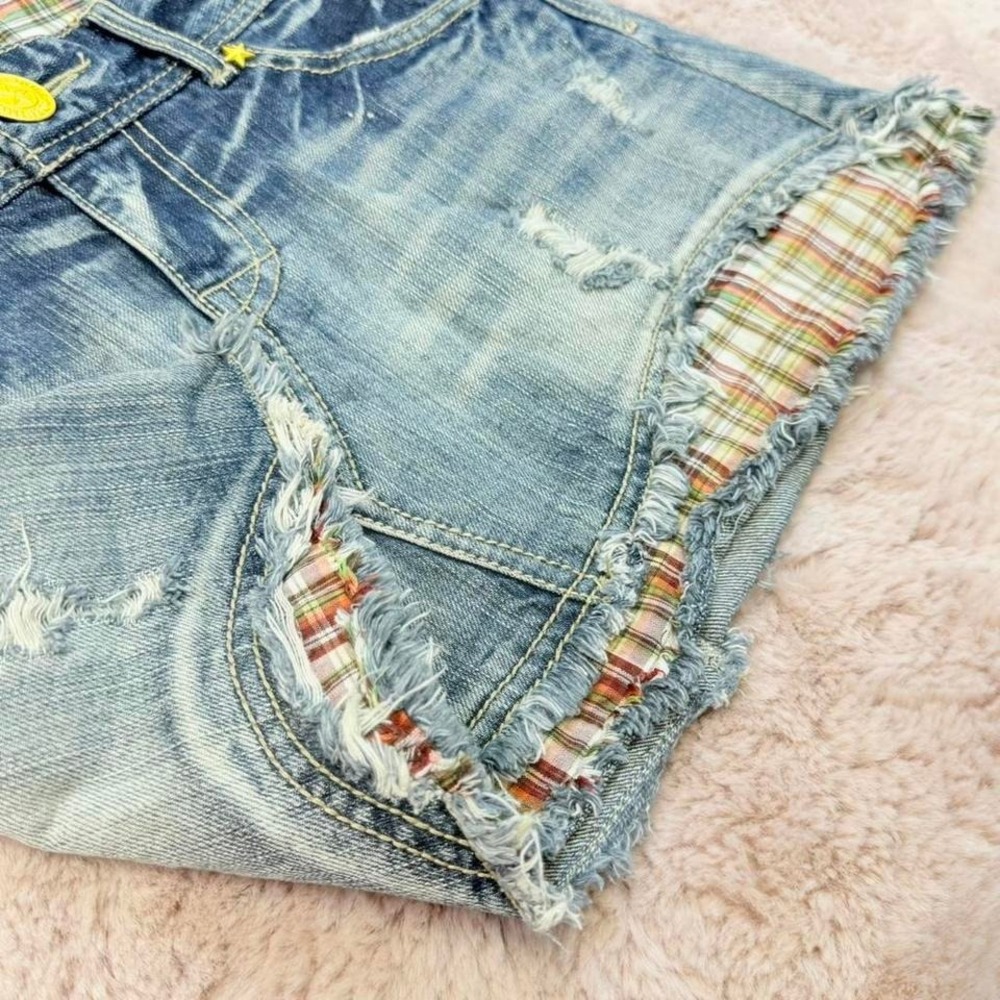 Liz Lisa Doll Denim Mini Skirt Y2K Low Rise Star Stud Distressed Womens S - Picture 2 of 8